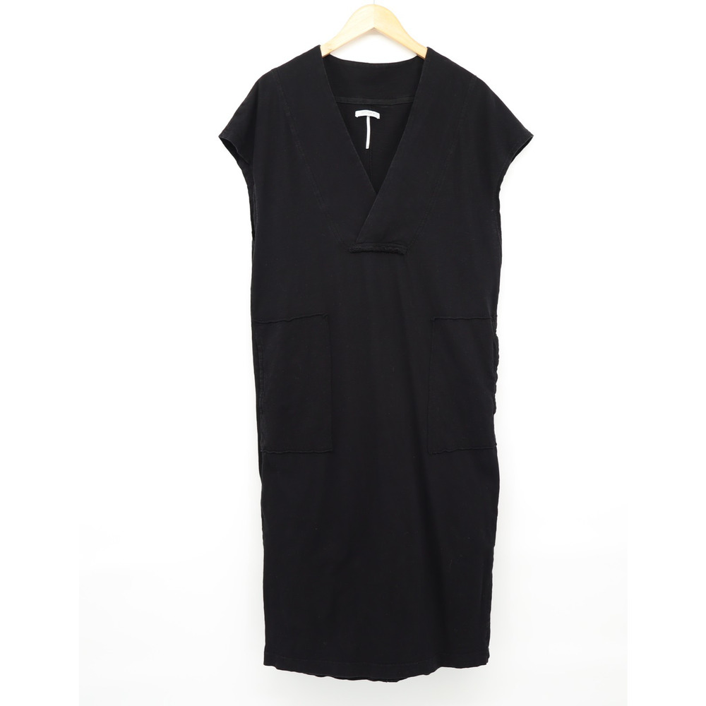 Stitchdrop Women's Cross Over V-Neck Cotton Minimalist Dress Black Sz M